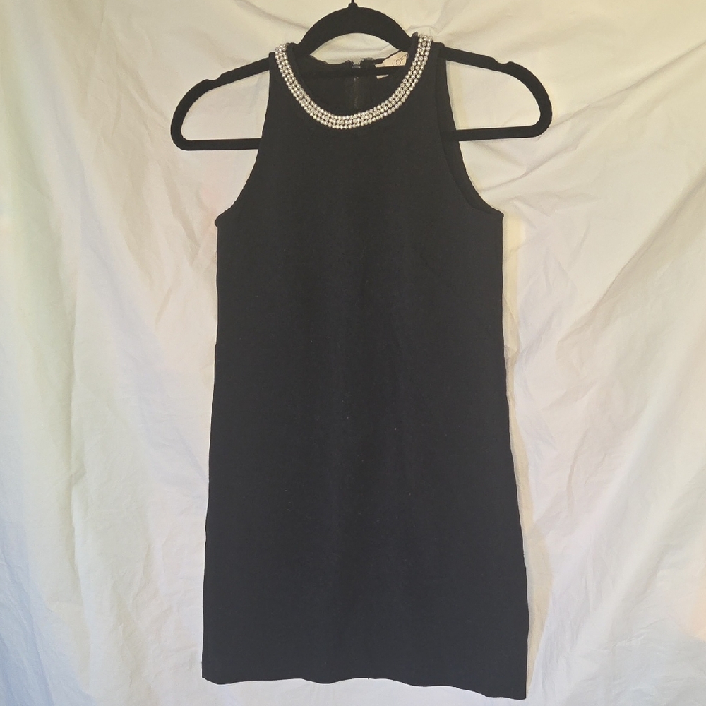 LOFT Black Dress with Pearl Detail
